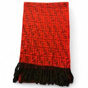 VTG Vintage Red Black Fall Winter Fendi Logo F Scarf Tassels Unisex Lux Glamour